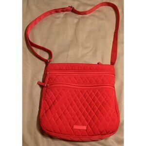 Vera Bradley Red Quilted Crossbody Bag With Adjustable Strap & Multiple Zipper P
